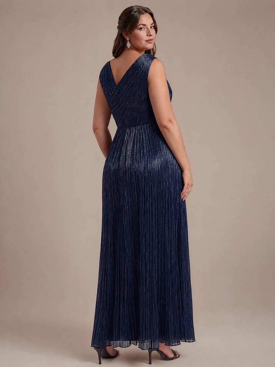 Slit Tulle Sleeveless Dress #color_Navy Blue