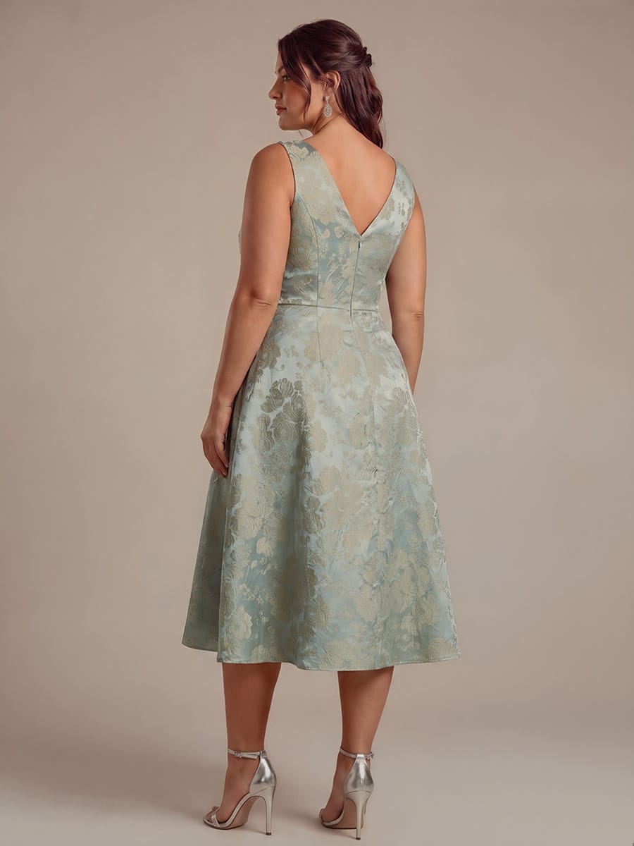 Printed Jacquard Cap Sleeve Dress #color_Sky Blue/Gold