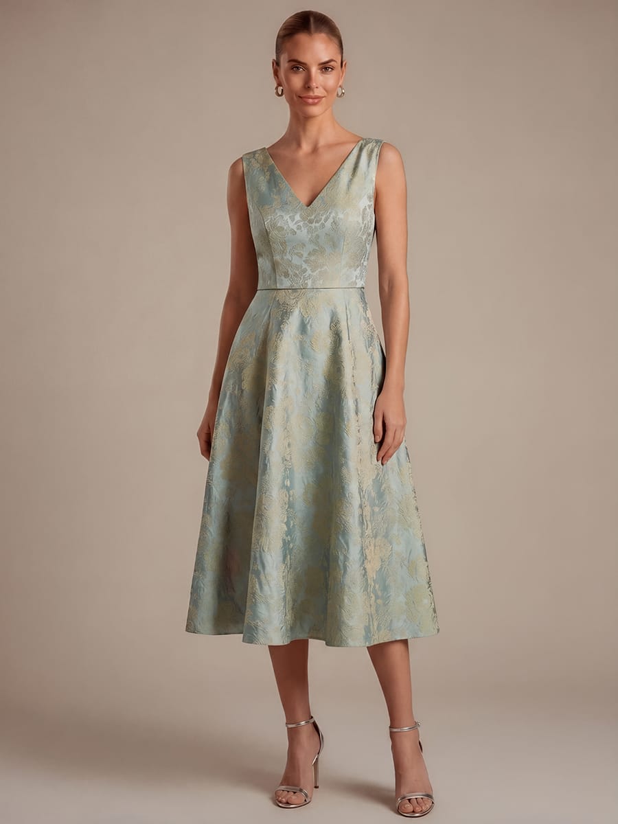 Printed Jacquard Cap Sleeve Dress #color_Sky Blue