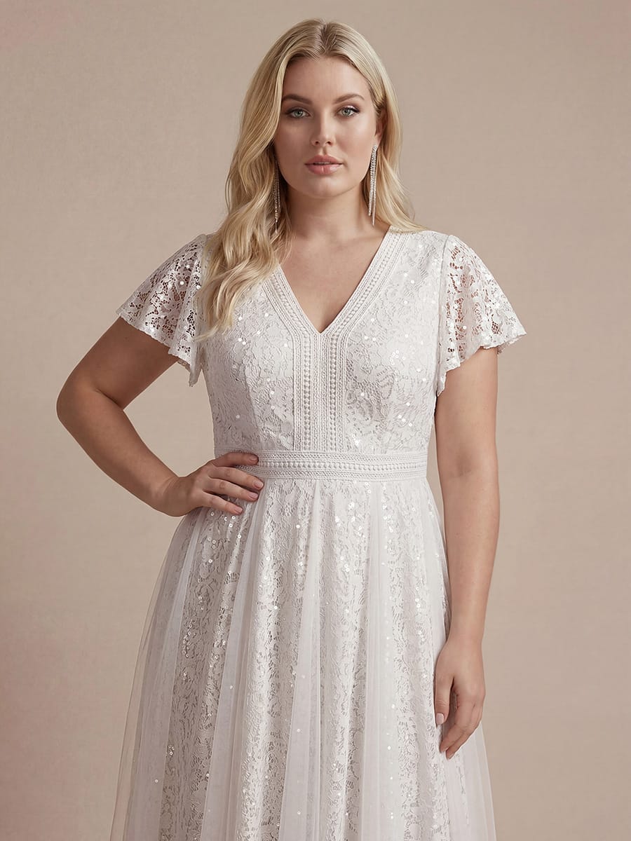 Ruffled Lace Ruffle Sleeve Dress #color_White