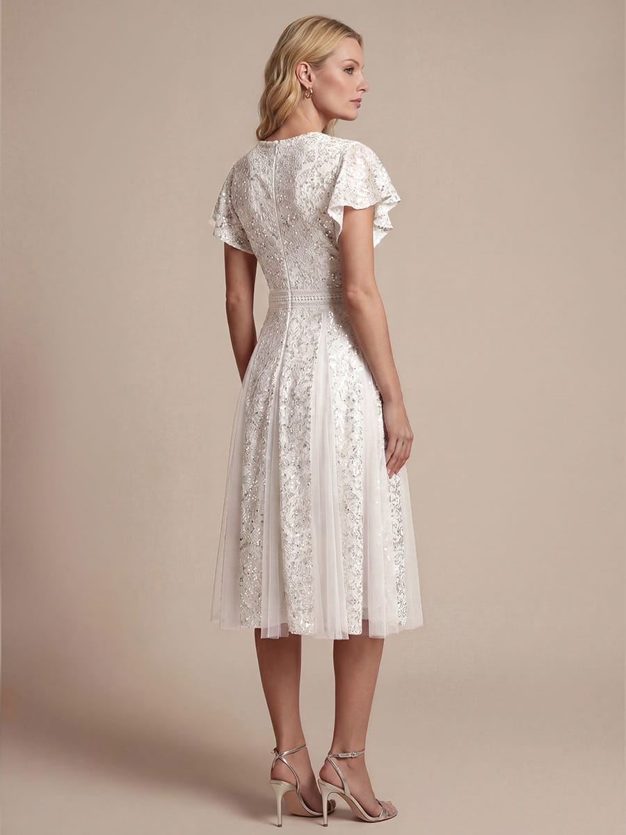 Ruffled Lace Ruffle Sleeve Dress #color_White