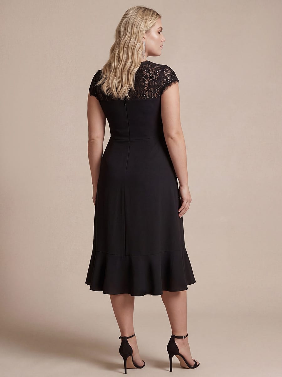 Lace Cap Sleeve Mermaid Dress #color_Black