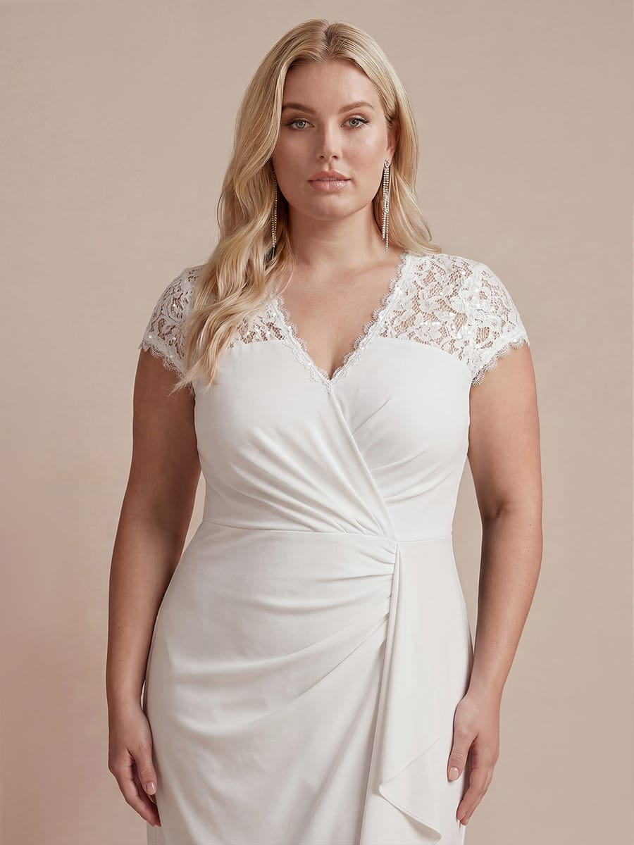 Lace Cap Sleeve Mermaid Dress #color_White