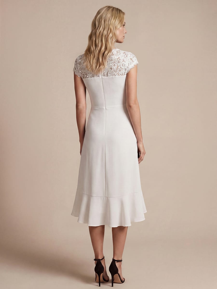 Lace Cap Sleeve Mermaid Dress #color_White