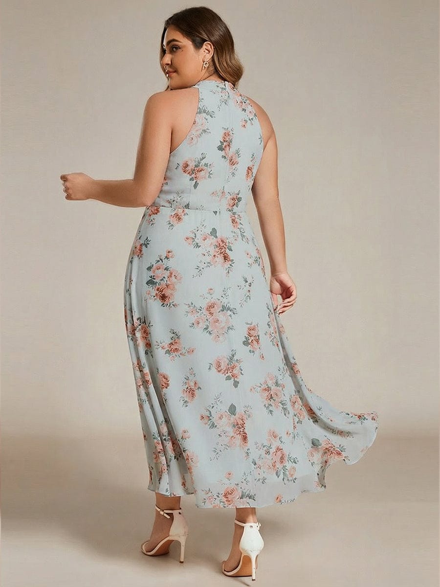 Midi A Line Sleeveless Halter Neck Evening Dress in Chiffon #color_Amber Bloom