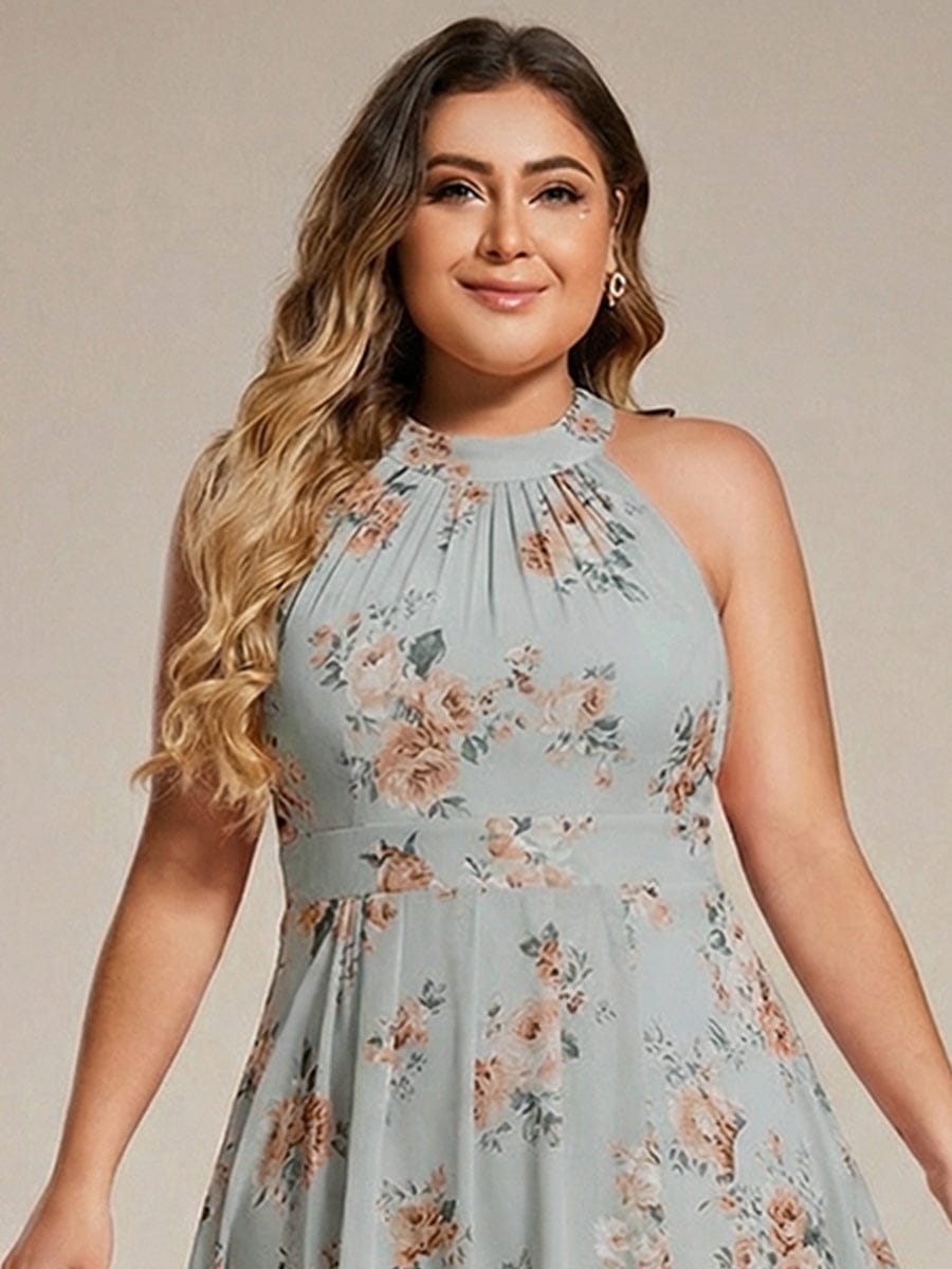 Midi A Line Sleeveless Halter Neck Evening Dress in Chiffon #color_Amber Bloom
