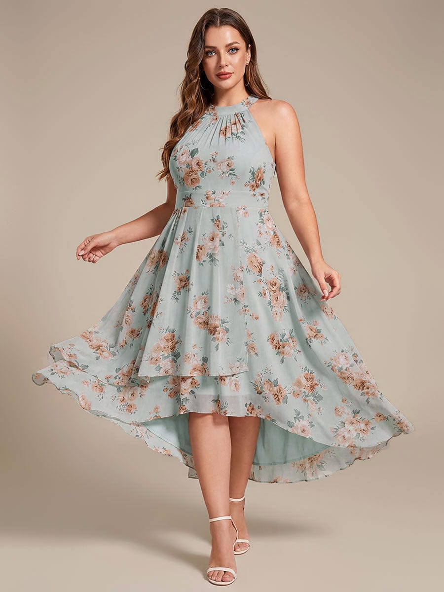 Midi A Line Sleeveless Halter Neck Evening Dress in Chiffon #color_Amber Bloom
