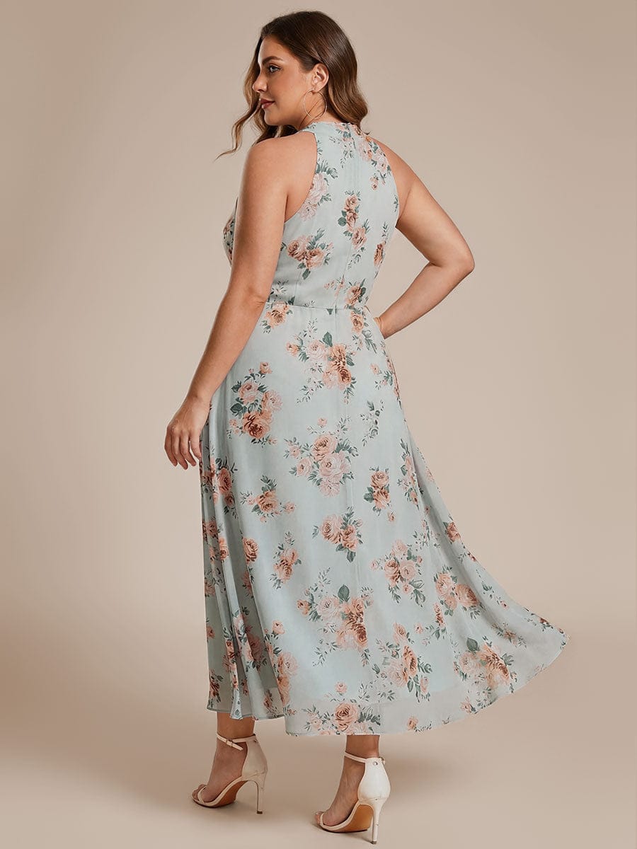 Midi A Line Sleeveless Halter Neck Evening Dress in Chiffon #color_Amber Bloom