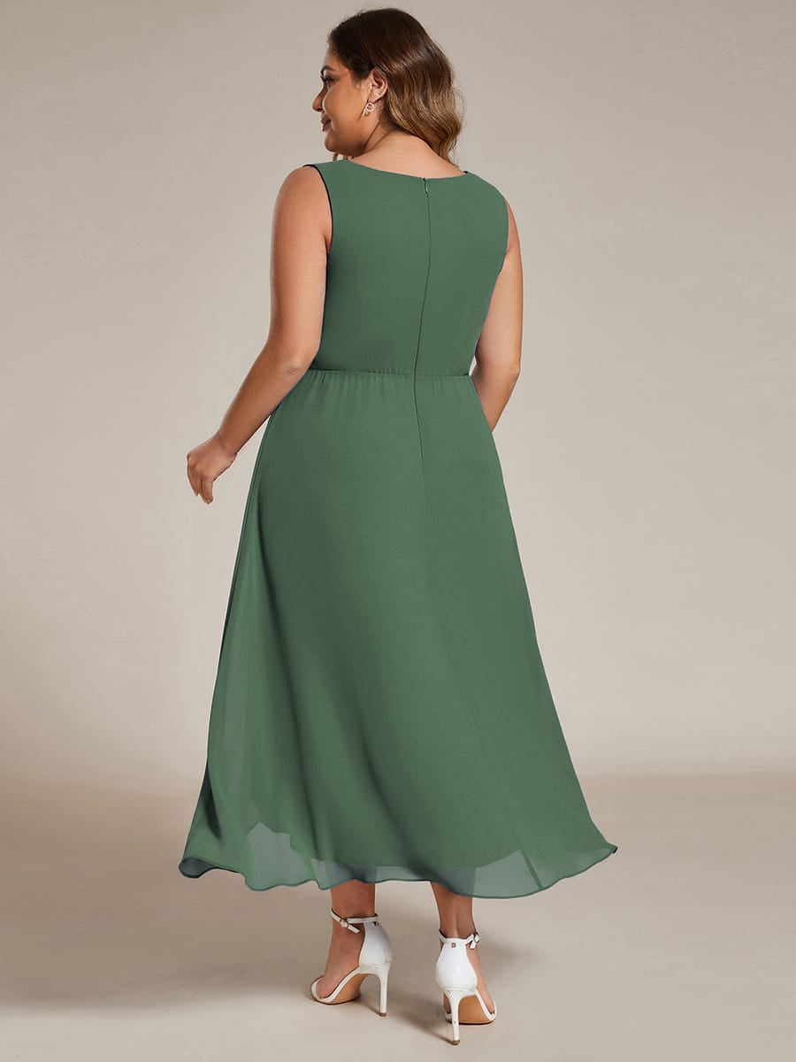 Sleeveless Chiffon High-Low Wedding Guest Dress with Waist Applique #color_Eucalyptus Green