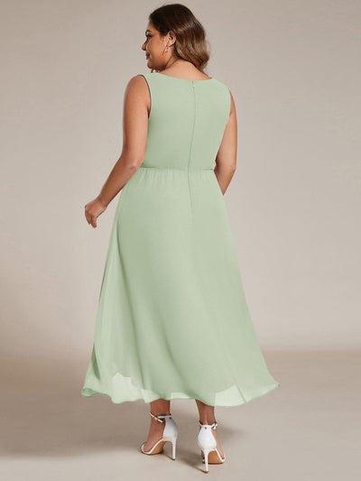 Plus Size Sleeveless Chiffon High-Low Wedding Guest Dress with Waist Applique #color_Mint Green