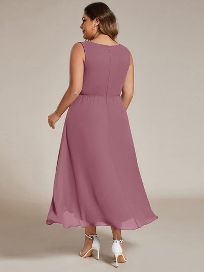 Plus Size Sleeveless Chiffon High-Low Wedding Guest Dress with Waist Applique #color_Purple Orchid