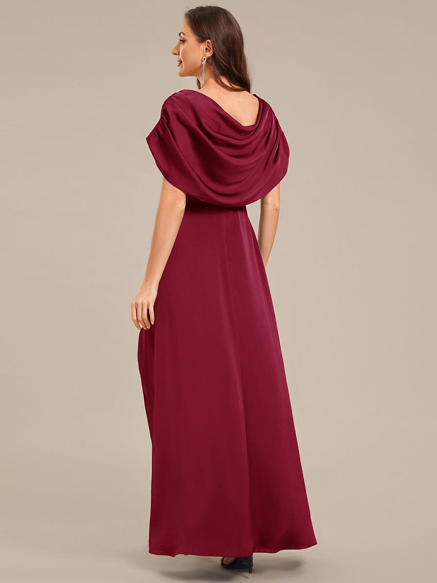 Convertible Satin Drop Shoulder Sleeve Mother of the Bride Dress #color_Burgundy