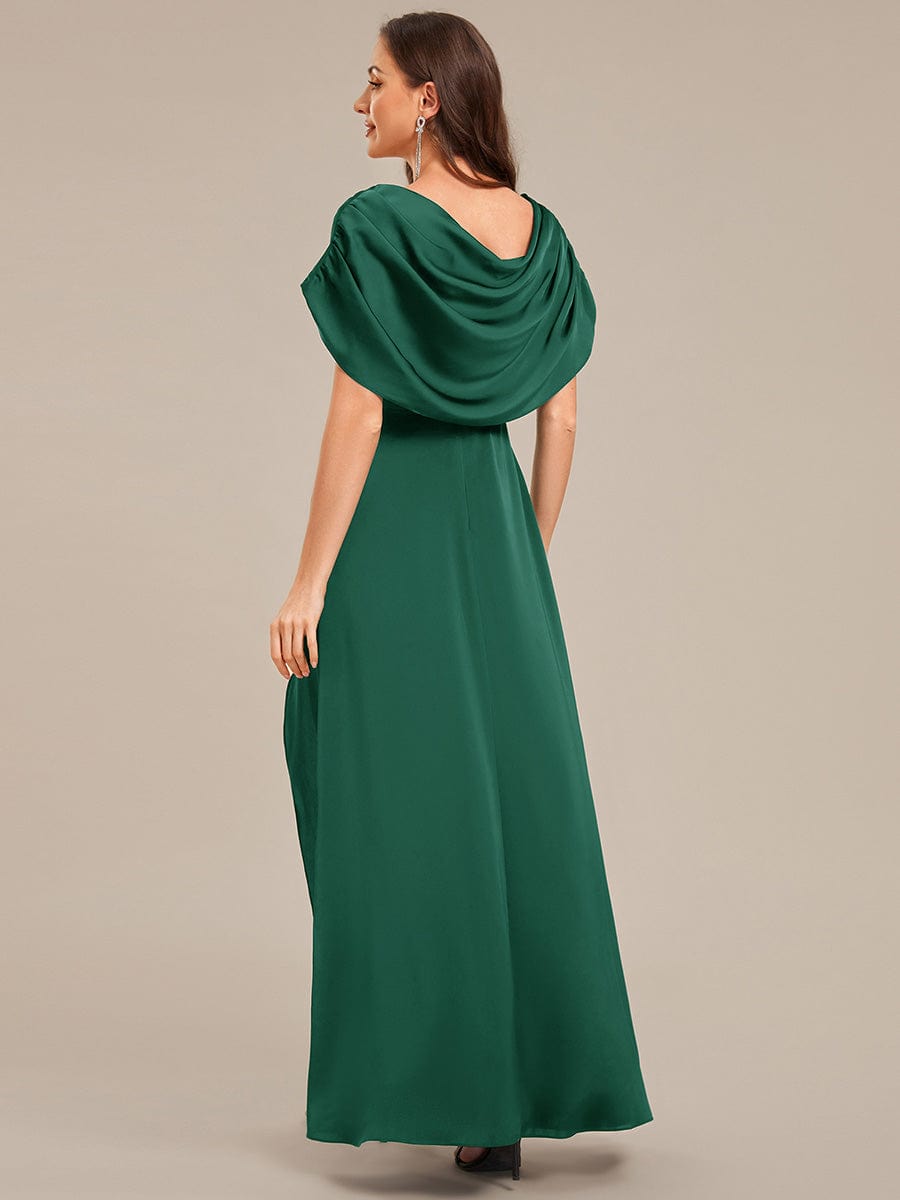 Convertible Satin Drop Shoulder Sleeve Mother of the Bride Dress #color_Dark Green