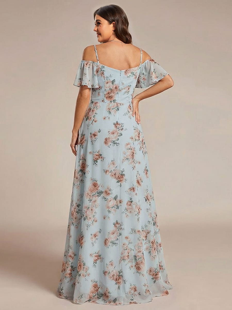 Stylish Cold-Shoulder Floor Length Bridesmaid Dress with Side Slit #color_Amber Bloom