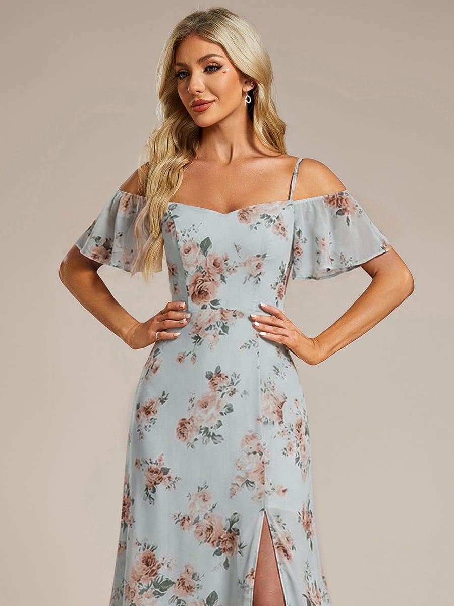 Stylish Cold-Shoulder Floor Length Bridesmaid Dress with Side Slit #color_Amber Bloom