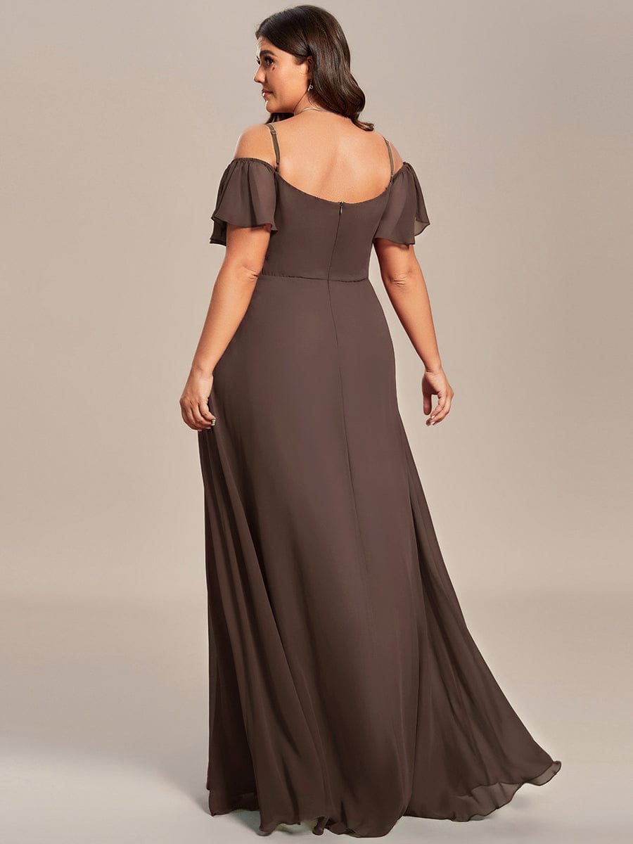 Stylish Cold-Shoulder Floor Length Bridesmaid Dress with Side Slit #color_Espresso