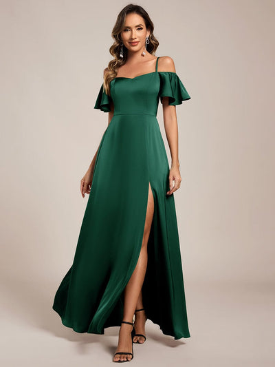 Off Shoulder Maxi Satin Bridesmaid Dress #color_Dark Green
