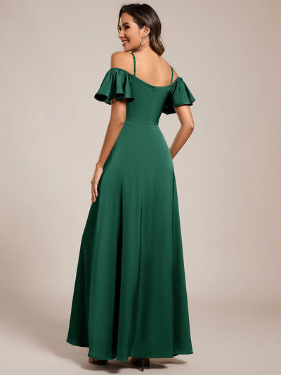 Off Shoulder Maxi Satin Bridesmaid Dress #color_Dark Green