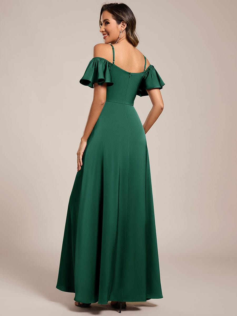 Off Shoulder Maxi Satin Bridesmaid Dress #color_Dark Green