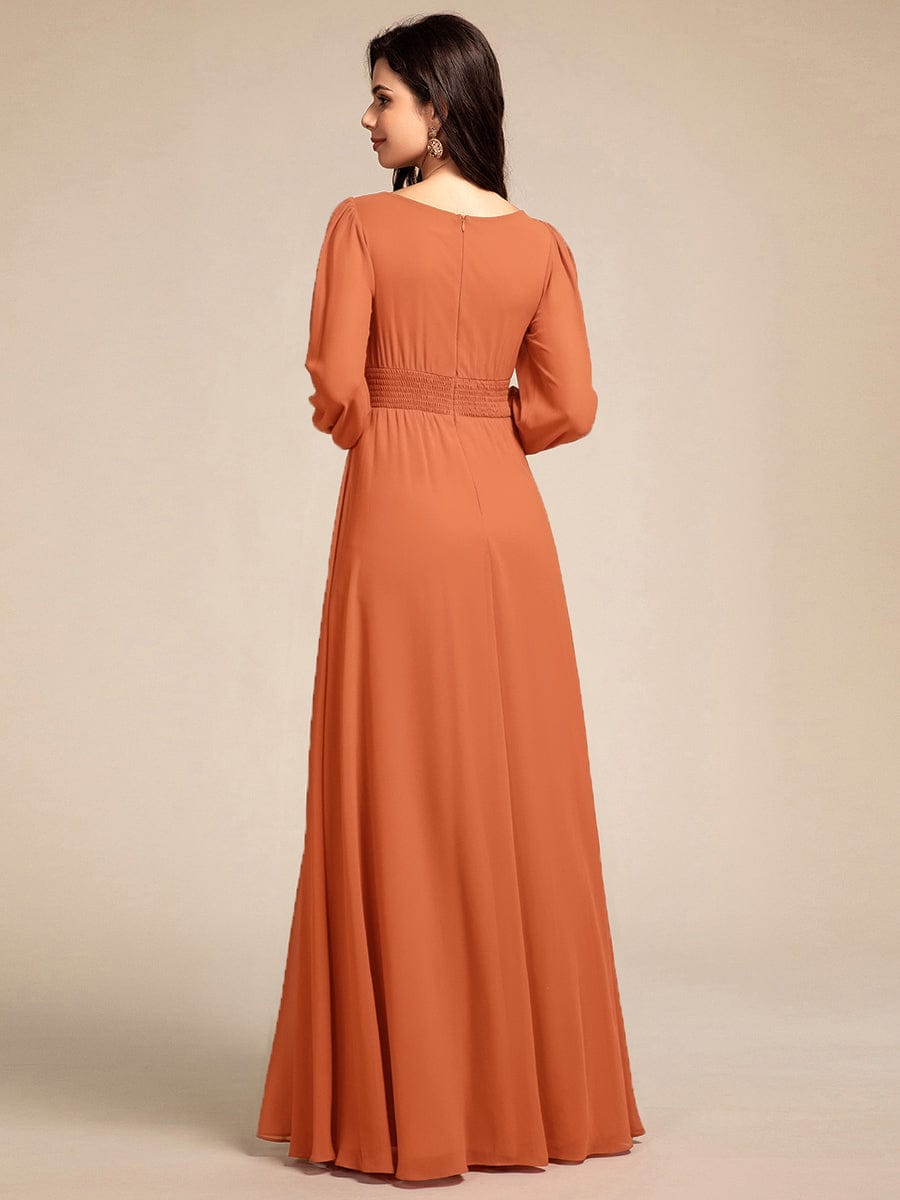 Chiffon Long Sleeve Pleated Floor Length Bridesmaid Dress #color_Brandied Melon