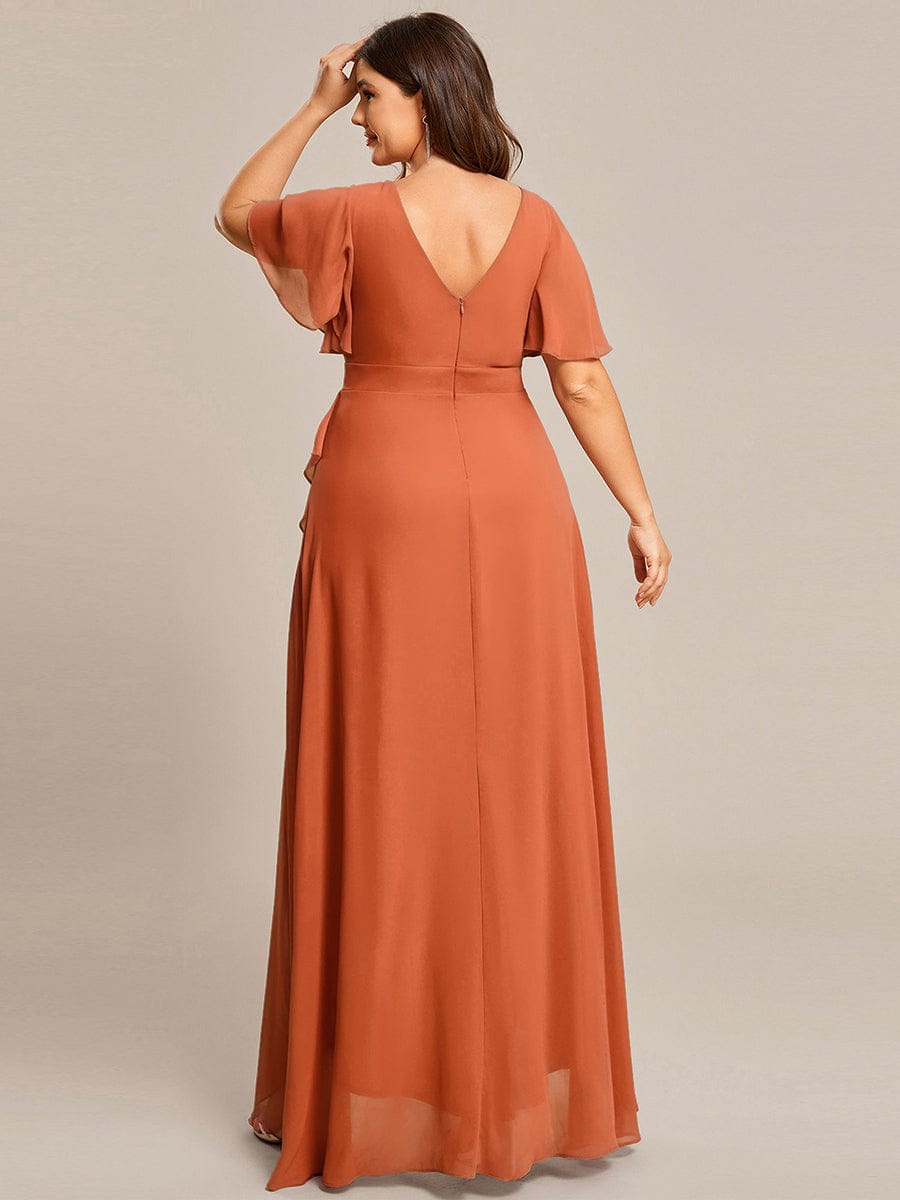Charming Chiffon Bridesmaid Dress with Lotus Leaf Hemline #color_Brandied Melon