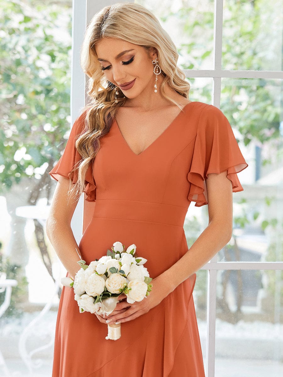 Charming Chiffon Bridesmaid Dress with Lotus Leaf Hemline #color_Brandied Melon