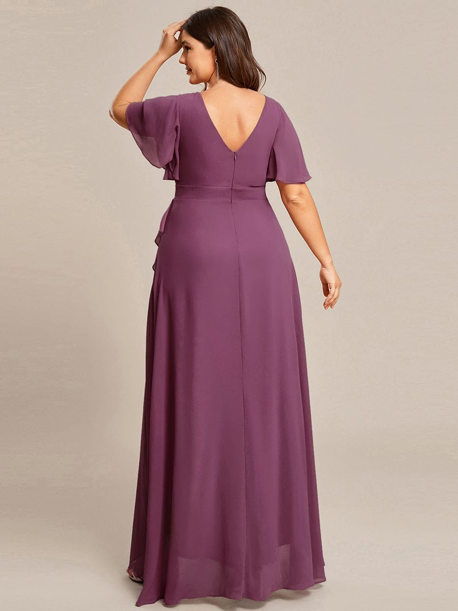 Charming Chiffon Bridesmaid Dress with Lotus Leaf Hemline #color_Damson