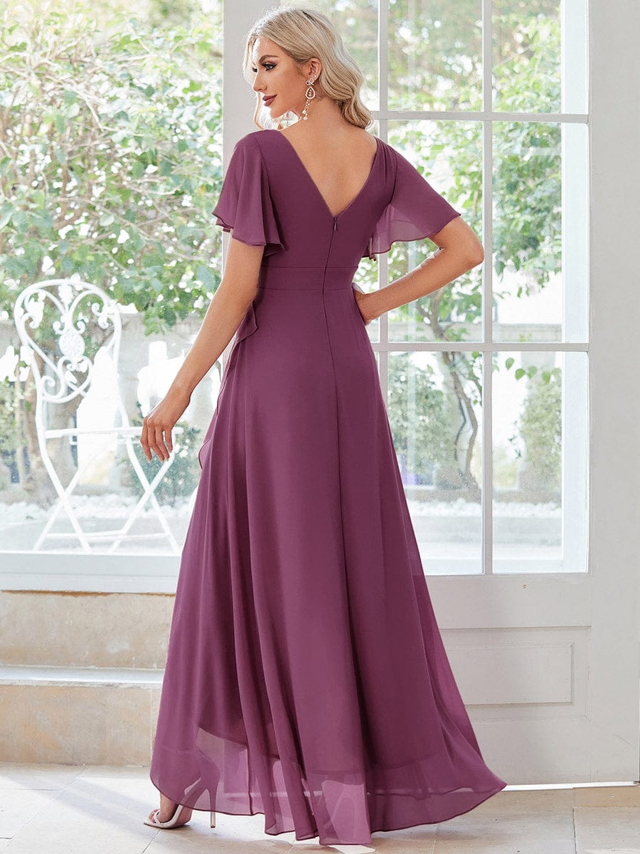 Charming Chiffon Bridesmaid Dress with Lotus Leaf Hemline #color_Damson