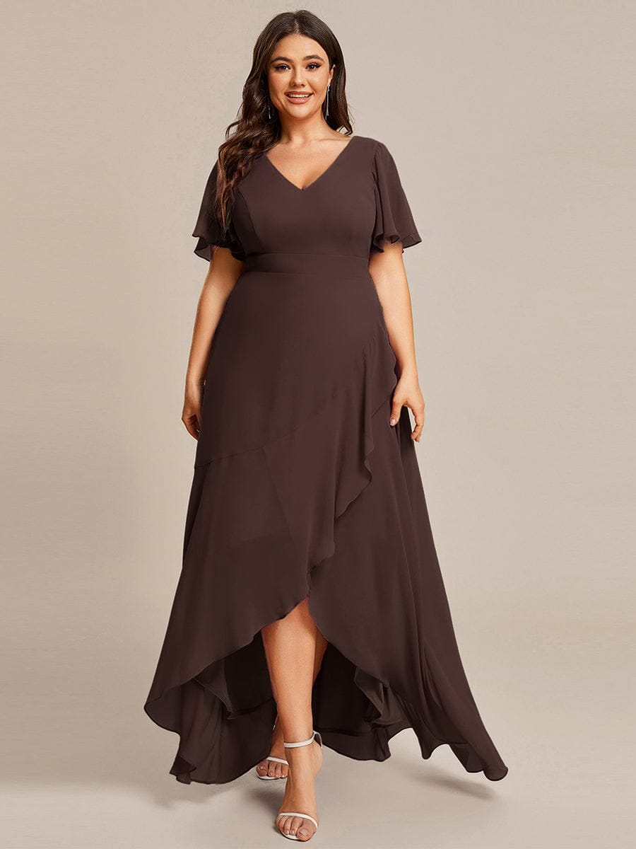 Charming Chiffon Bridesmaid Dress with Lotus Leaf Hemline #color_Espresso