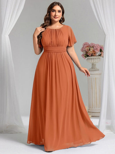 Stylish Chiffon Plus Size Evening Dresses with Long Lantern Sleeves #color_Brandied Melon