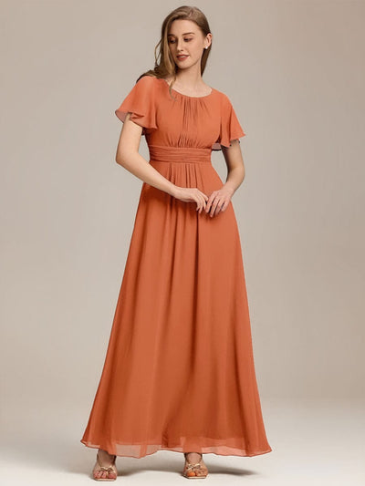 Stylish Chiffon Plus Size Evening Dresses with Long Lantern Sleeves #color_Brandied Melon