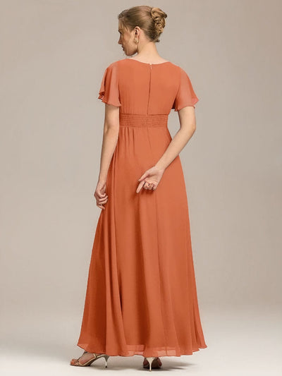 Stylish Chiffon Plus Size Evening Dresses with Long Lantern Sleeves #color_Brandied Melon
