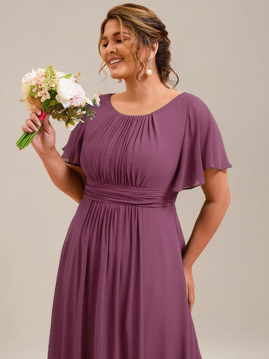 Stylish Chiffon Plus Size Evening Dresses with Long Lantern Sleeves #color_Damson