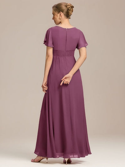 Stylish Chiffon Plus Size Evening Dresses with Long Lantern Sleeves #color_Damson