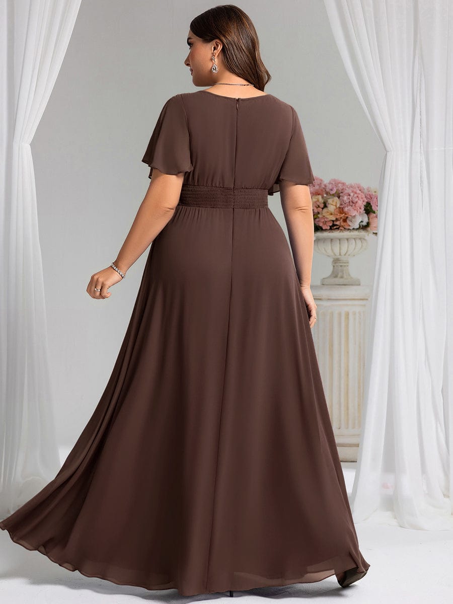 Stylish Chiffon Plus Size Evening Dresses with Long Lantern Sleeves #color_Espresso