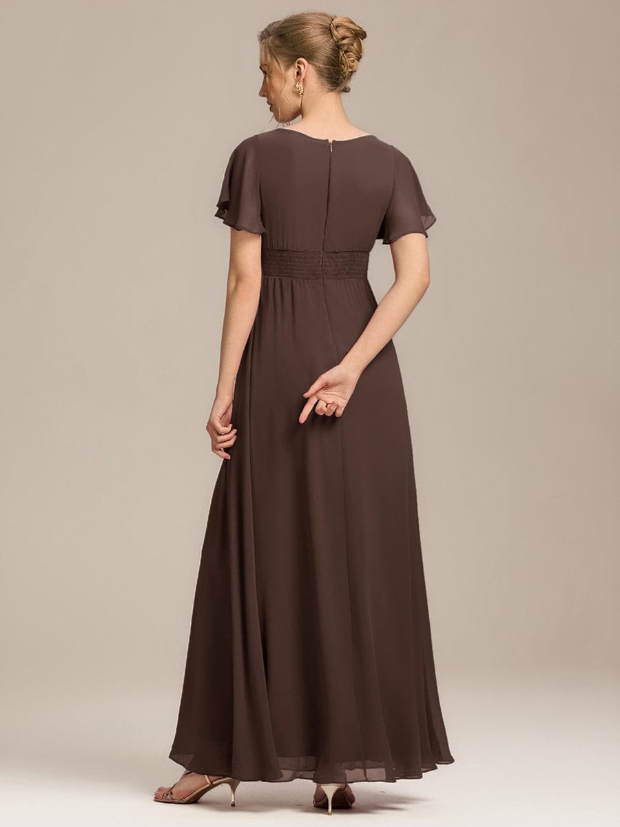 Stylish Chiffon Plus Size Evening Dresses with Long Lantern Sleeves #color_Espresso