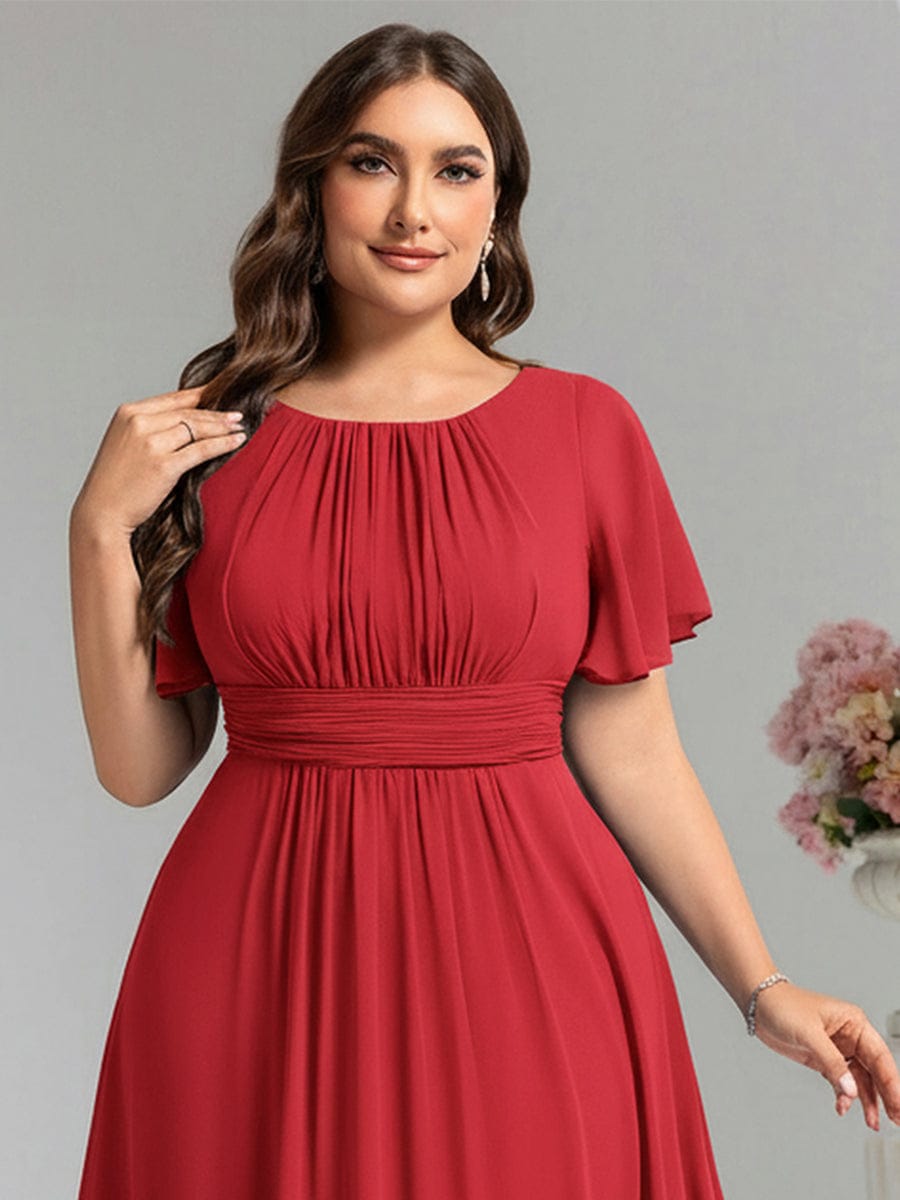 Stylish Chiffon Plus Size Evening Dresses with Long Lantern Sleeves #color_Red