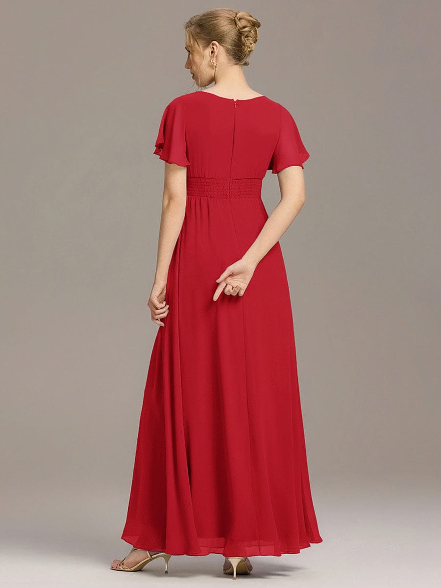 Stylish Chiffon Plus Size Evening Dresses with Long Lantern Sleeves #color_Red