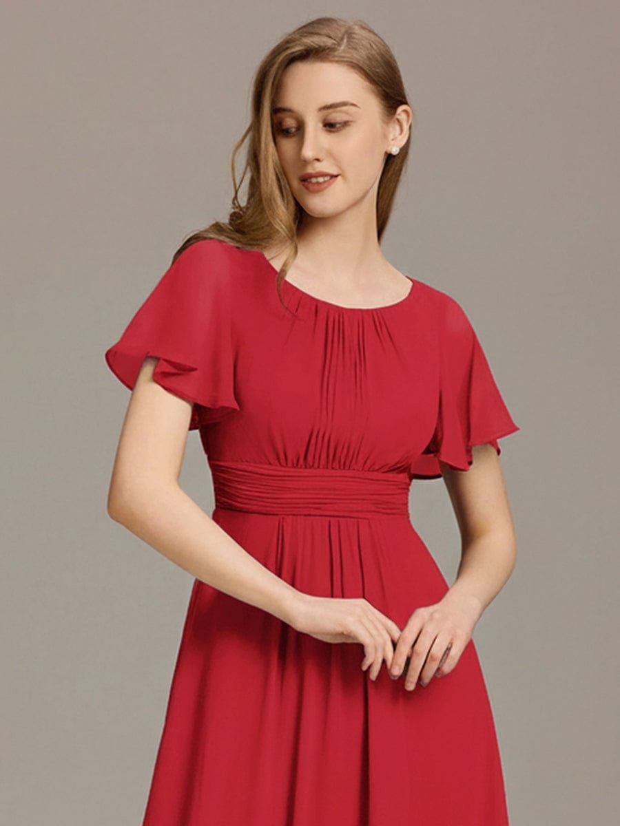 Stylish Chiffon Plus Size Evening Dresses with Long Lantern Sleeves #color_Red