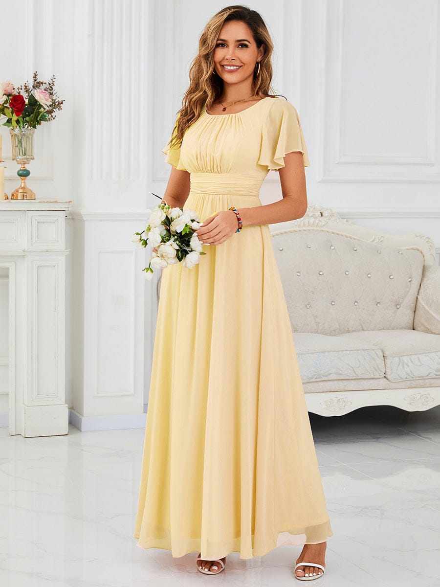 Stylish Chiffon Plus Size Evening Dresses with Long Lantern Sleeves #color_Yellow
