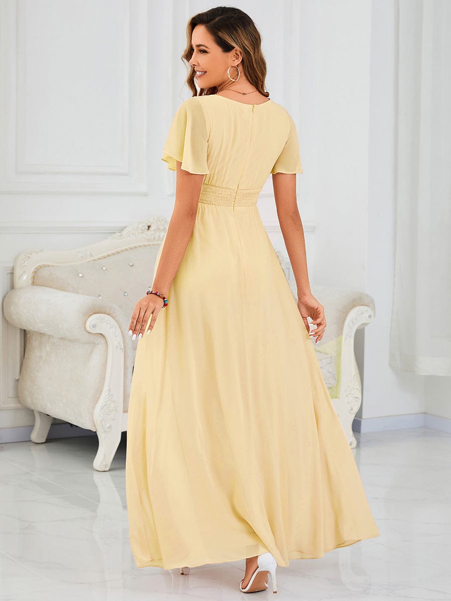 Stylish Chiffon Plus Size Evening Dresses with Long Lantern Sleeves #color_Yellow