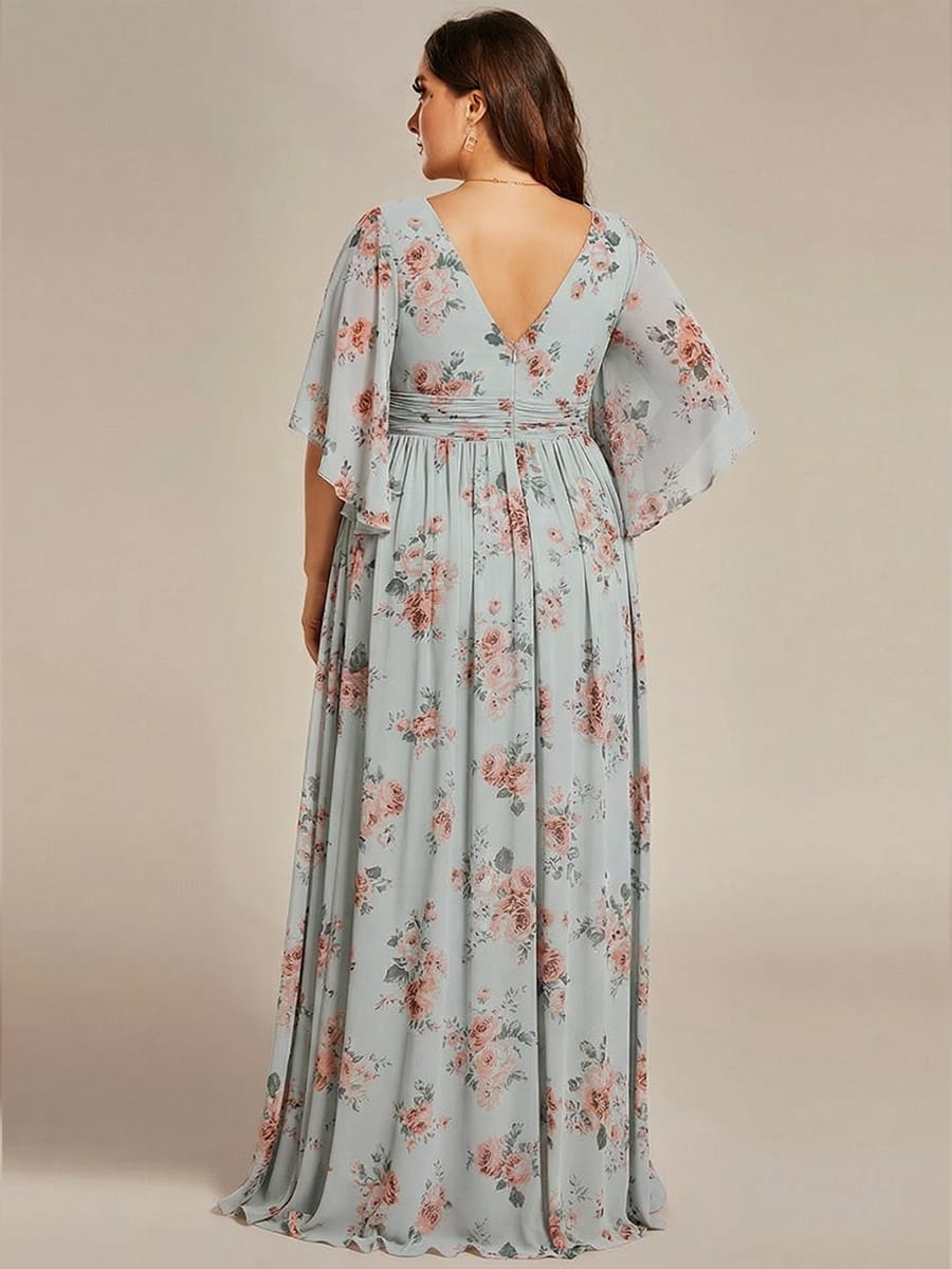Chiffon A-Line Half Sleeves High Slit Bridesmaid Dress #color_Amber Bloom