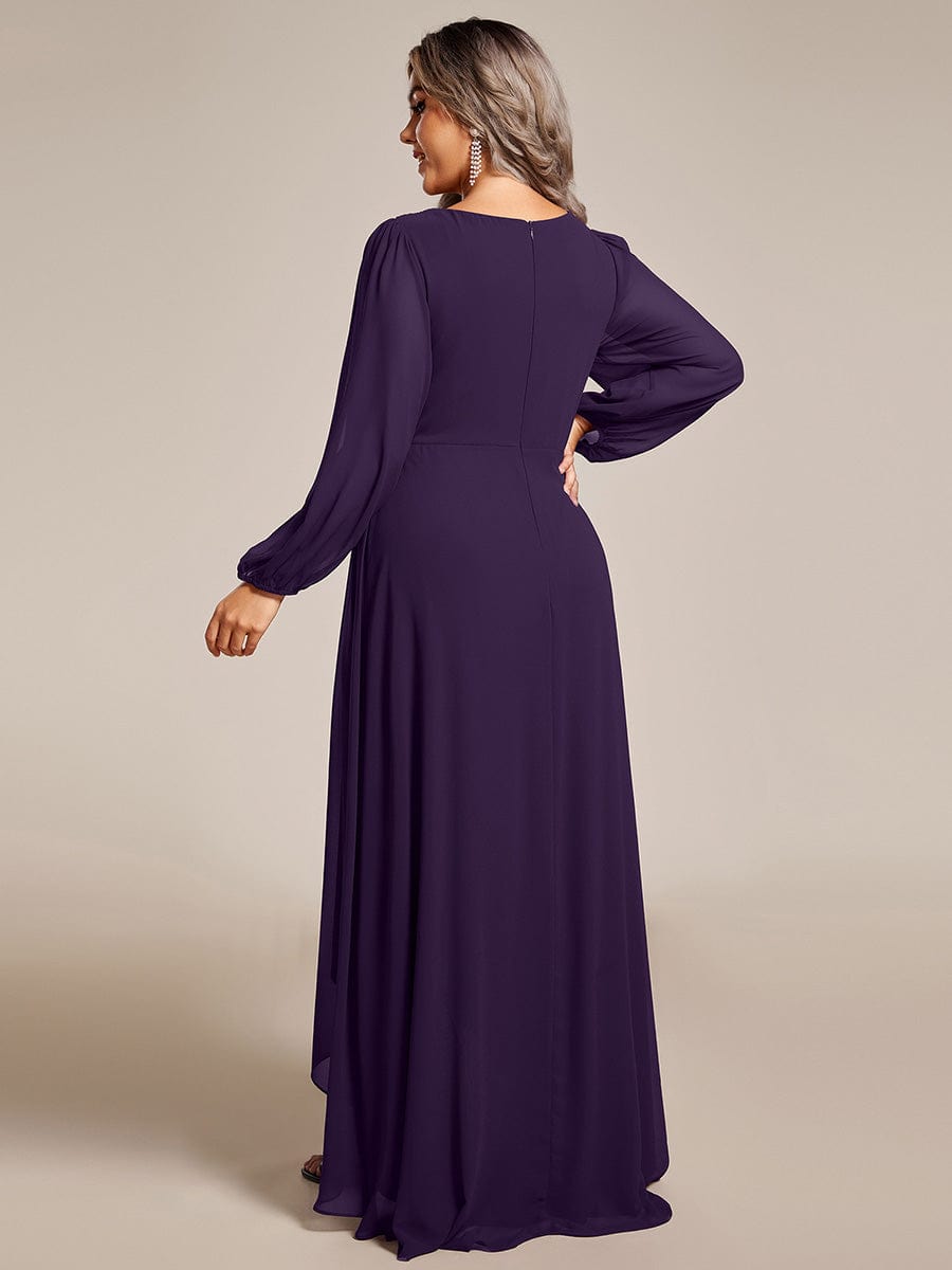 Enchanting Chiffon Lantern Sleeve Pleated High Waist Bridesmaid Dress #color_Dark Purple