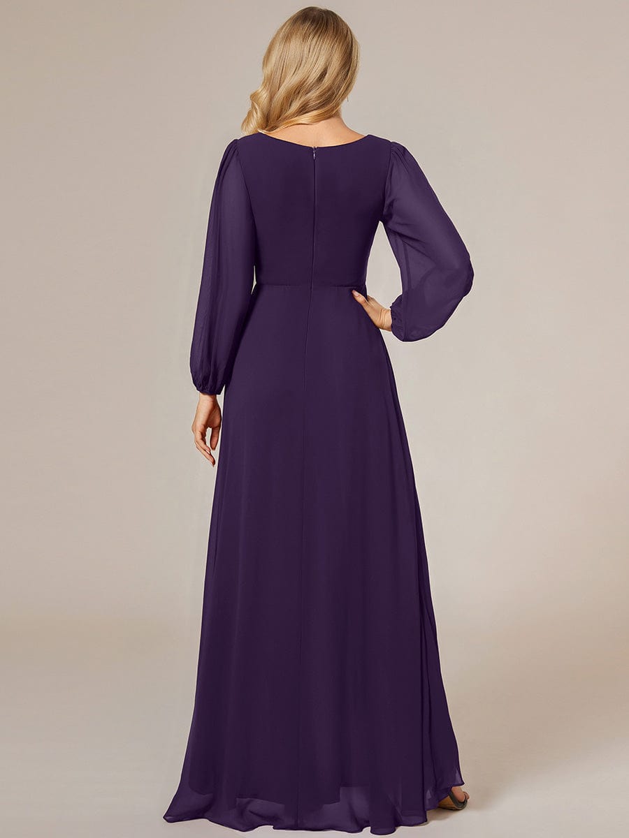Enchanting Chiffon Lantern Sleeve Pleated High Waist Bridesmaid Dress #color_Dark Purple