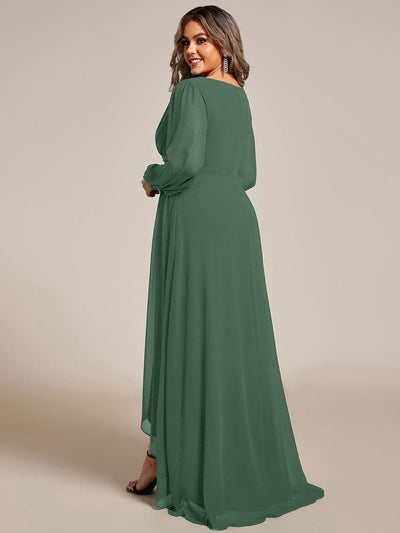 Plus Size Enchanting Chiffon Lantern Sleeve Pleated High Waist Bridesmaid Dress #color_Eucalyptus Green