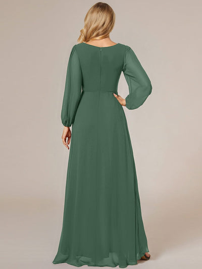 Enchanting Chiffon Lantern Sleeve Pleated High Waist Bridesmaid Dress #color_Eucalyptus Green