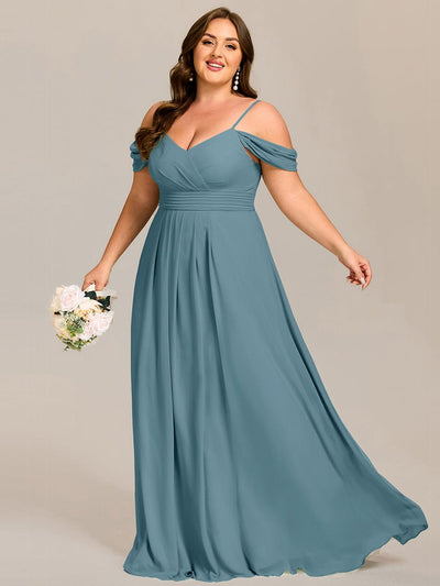 Plus Size Multiway A-Line Off the Shoulder Chiffon Maxi Bridesmaid Dress #color_Light Teal