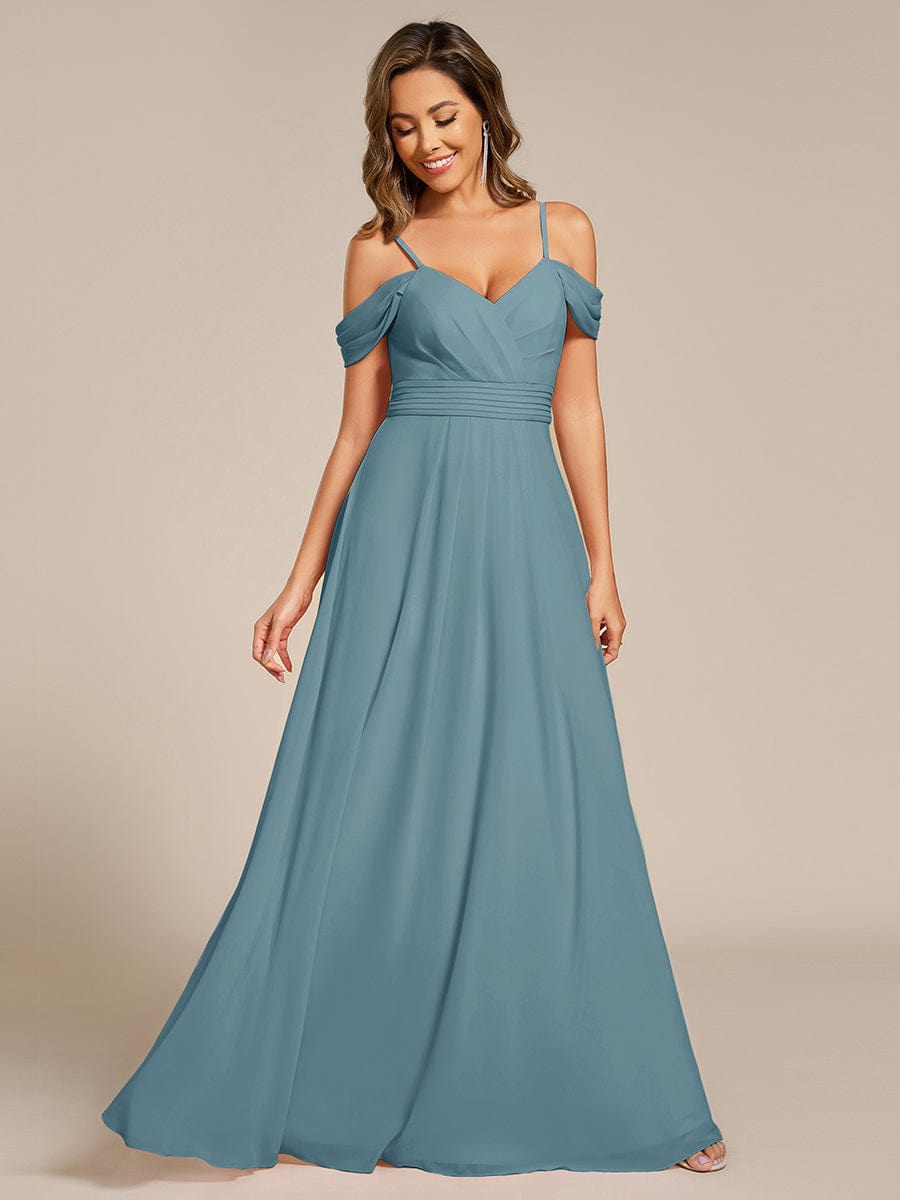 Multiway A-Line Off the Shoulder Chiffon Maxi Bridesmaid Dress #color_Light Teal