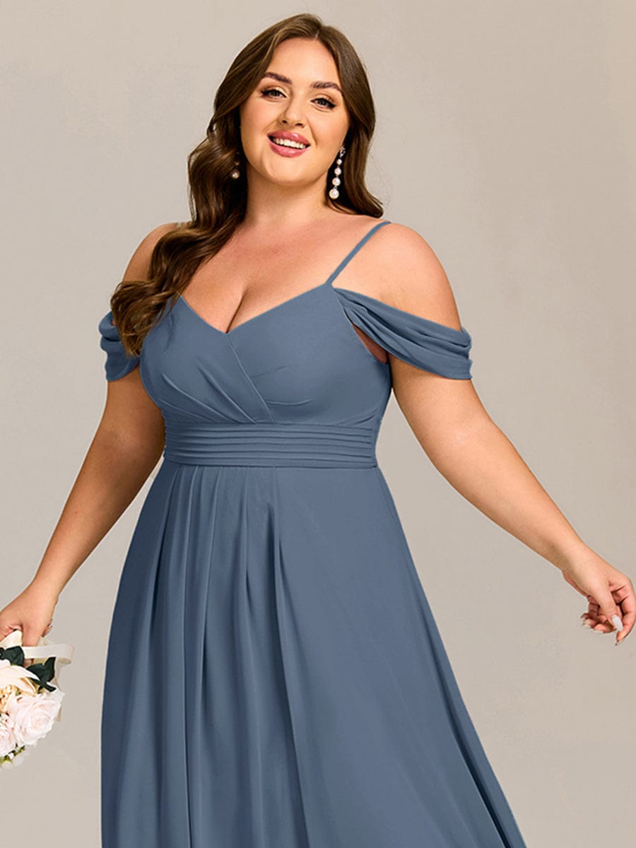 Plus Size Multiway A-Line Off the Shoulder Chiffon Maxi Bridesmaid Dress #color_Dusty Blue