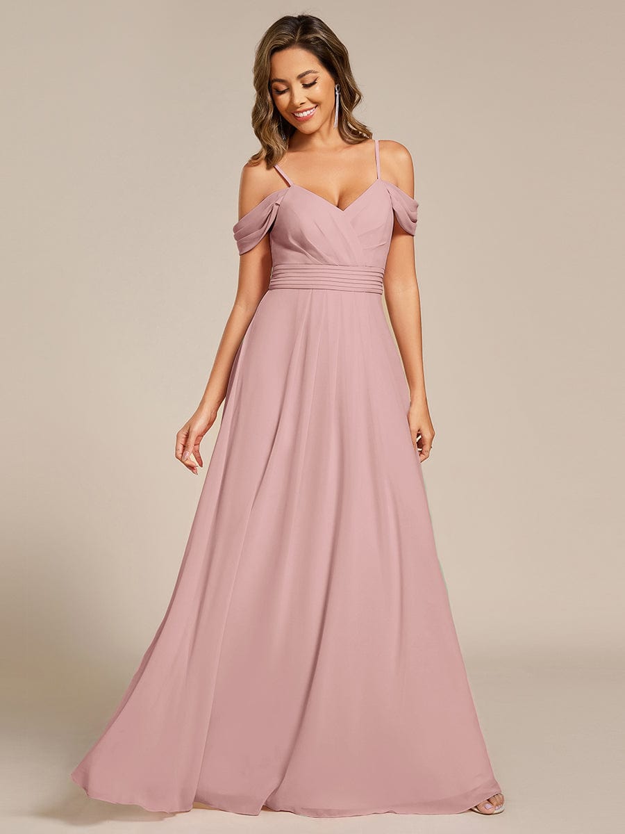 Multiway A-Line Off the Shoulder Chiffon Maxi Bridesmaid Dress #color_Dusty Rose
